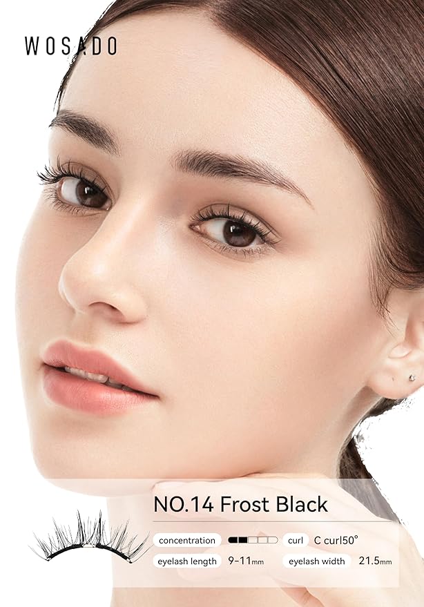 WOSADO Magnetic Eyelashes with Applicator Kit, No.14 FROST BLACK, Reusable Magnetic Lashes without Eyeliner, Glue-free False Lashes, Waterproof, Lightweight, Suit for Natural Makeup