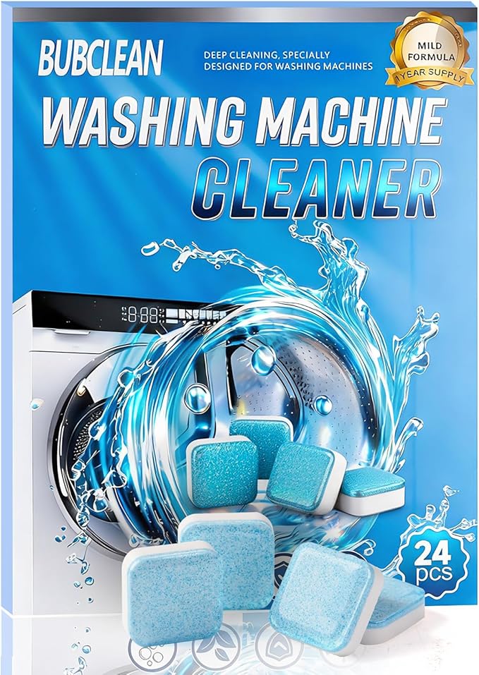 Washing Machine Cleaner Descaler, 24 pack Deep Cleaning Tablets for Front Loader, Top Load & HE Washer, Septic Safe Odor & Water Buildup Removal, Clean Drum & Laundry Tub Seal