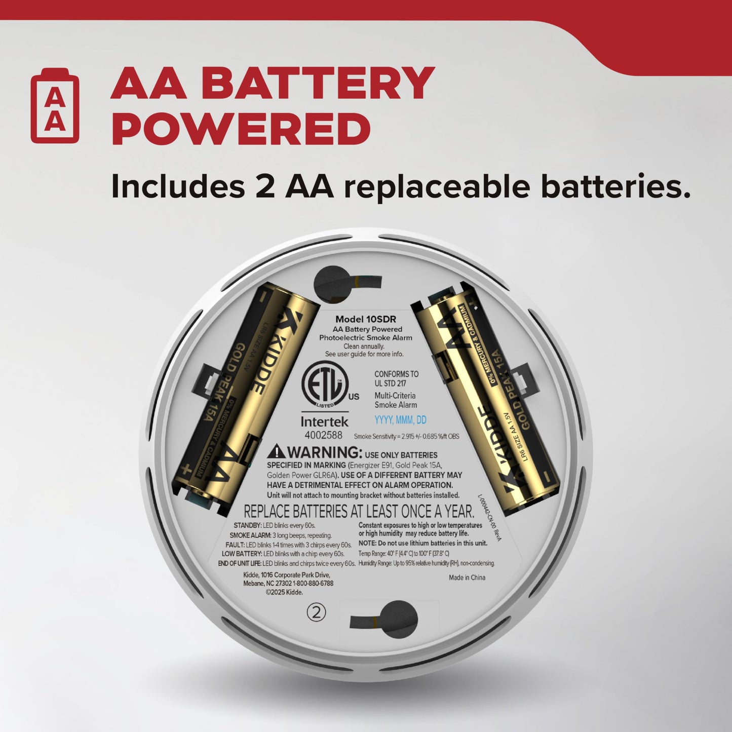 Kidde Smoke Detector, 4-Inch Compact, AA Battery Powered, 10SDR