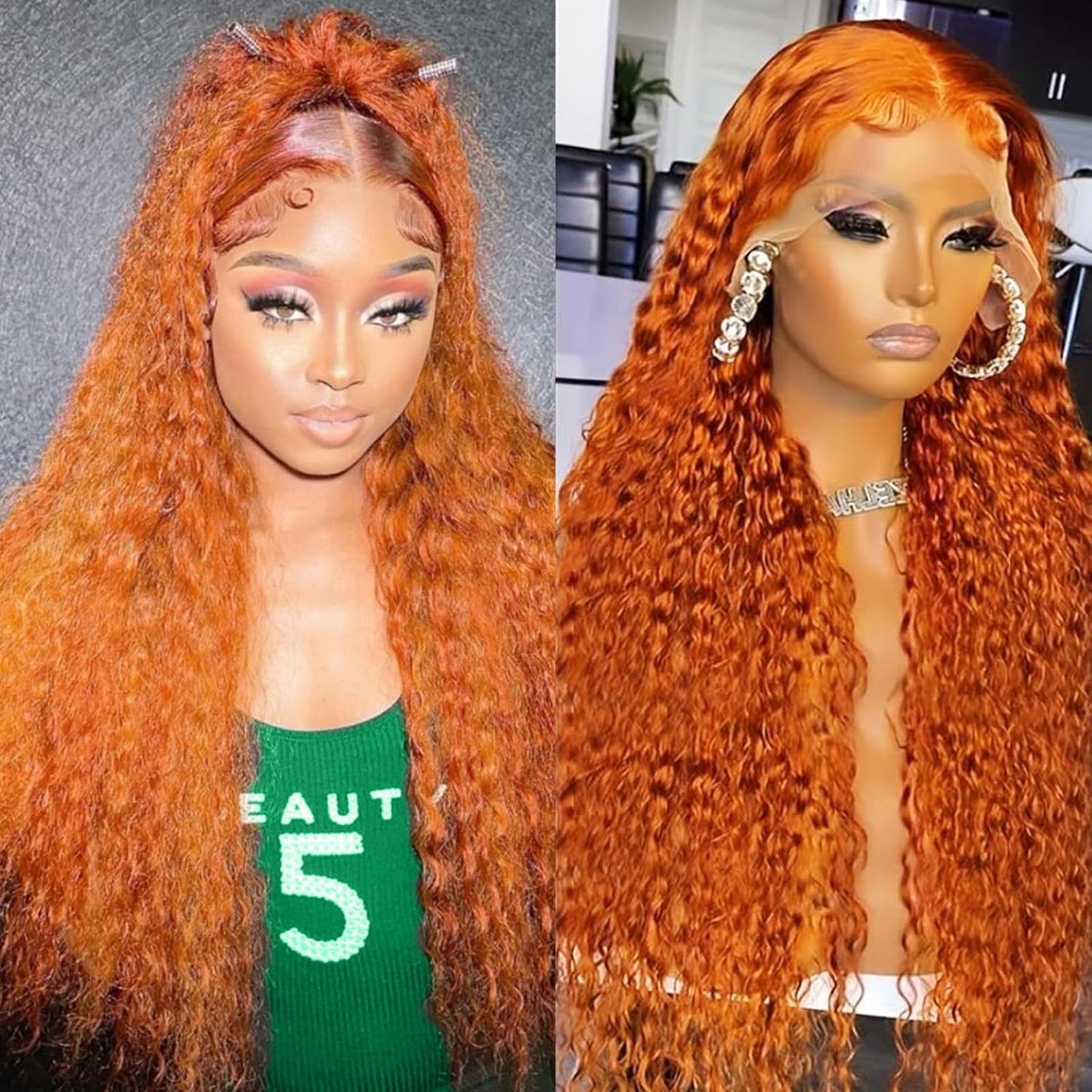 13x6 Ginger Orange Lace Front Wigs Human Hair Pre Plucked Ginger Wig Human Hair 350 Color Wet and Wavy Deep Curly Wigs for Women
