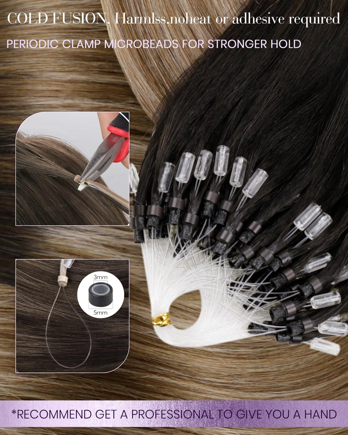 LaaVoo Micro Ring Hair Extensions Human Hair Darkest Brown to Medium Brown with Ash Brown Micro Link Hair Extensions Human Hair