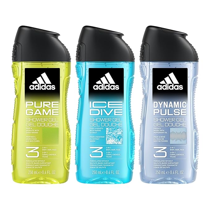 adidas Dynamic Pulse, Ice Dive, Pure Game Giftset, Shower Gel 8.4 fl oz, Notes of Rosemary, Lemon, Peppermint, and Grapefruit, Men's Fragrance, Long Lasting, Sporty Fragrance
