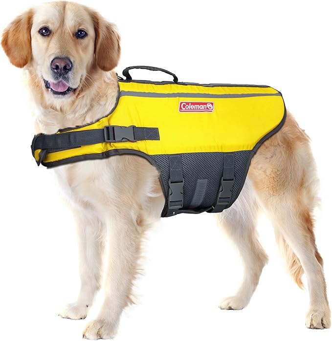 Coleman High Visibility Lifejacket for Small to Large Dogs, Yellow, Size Large / 6" x 17" x 5"'