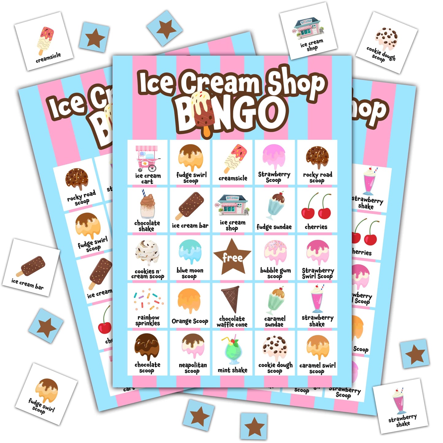 Disfuco Summer Party Games - Ice Cream Bingo Cards for Adults, Baby Shower Games, 24 Players
