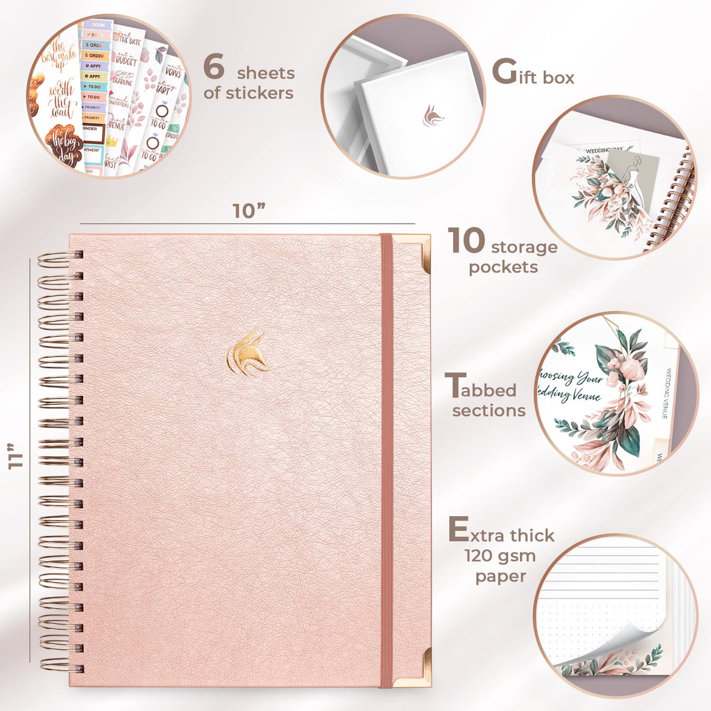 Clever Fox Wedding Planner – Notebook Organizer for Bride – Wedding Planning Binder Book with Pockets – Engagements Gift, 10x11″ (Rose Gold)
