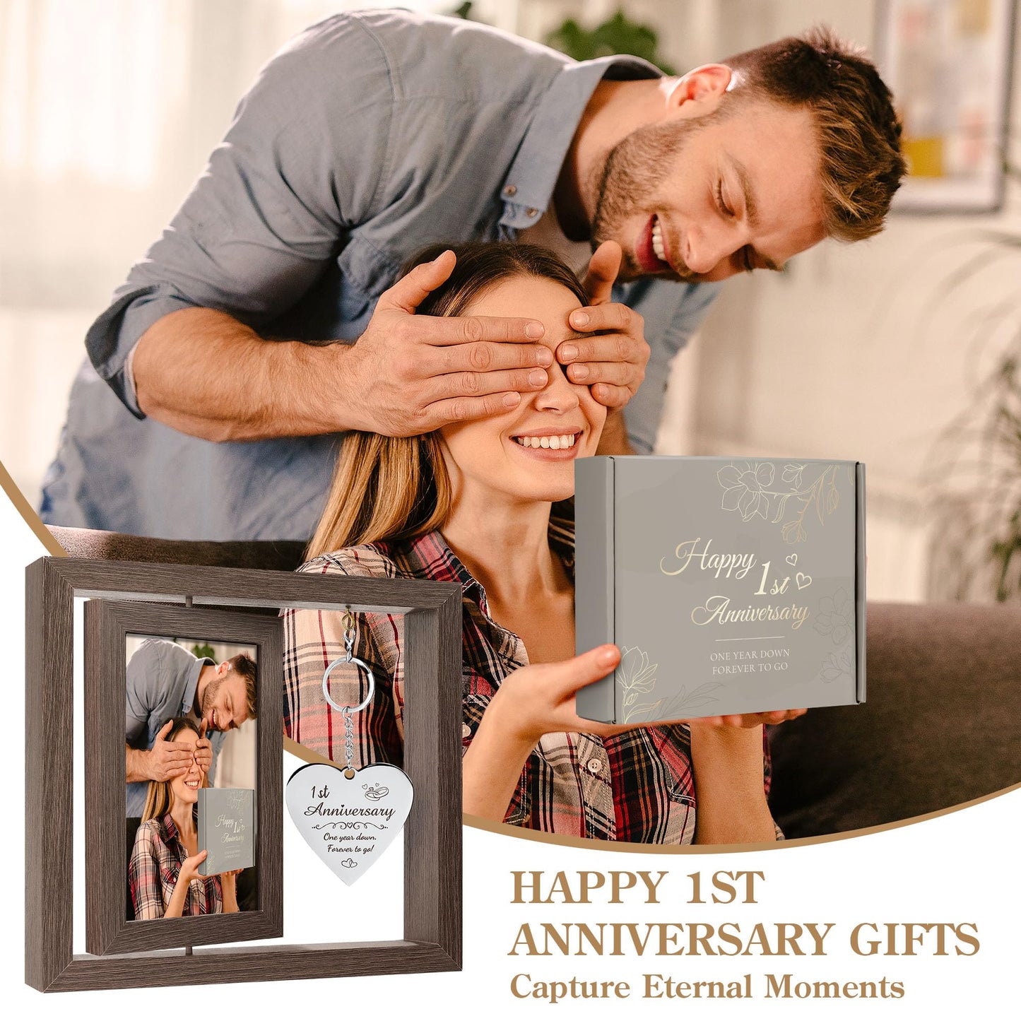 HELORAY 1 YearAnniversary Picture Frame Gifts for Couple 1 Year Anniversary Paper Gifts for Girlfriend One Year Anniversary Picture Frame for Wife Happy 1 Year Anniversary Decorations Gift for Couple