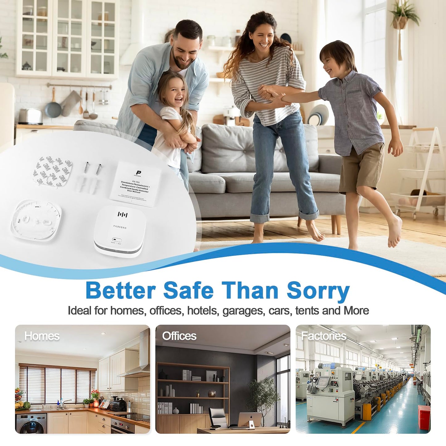 Pildegro Smoke Detector 10 Year Battery, Upgraded Small Fire Alarm Smoke Detector with Heat Monitor for Dual Protection, LED Indicator Loud Alarm with Test/Mute Button and Replaceable CR123A Battery
