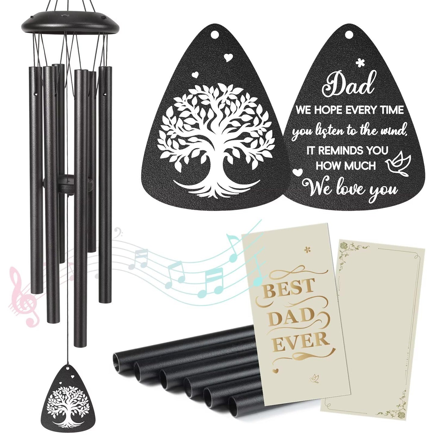 Gifts for Dad, 25'' Dad Wind Chimes, Dads Birthday Gift from Daughter Son, Present for Father, Husband, Men, Dad Gift Ideas Wind Chimes for Christmas Thanksgiving, Black