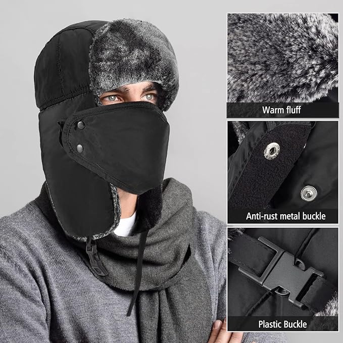 mysuntown Winter Hats for Women Men Trapper Ushanka Hat with Ear Flaps Warm Russian Bomber Hats for Cold Weather