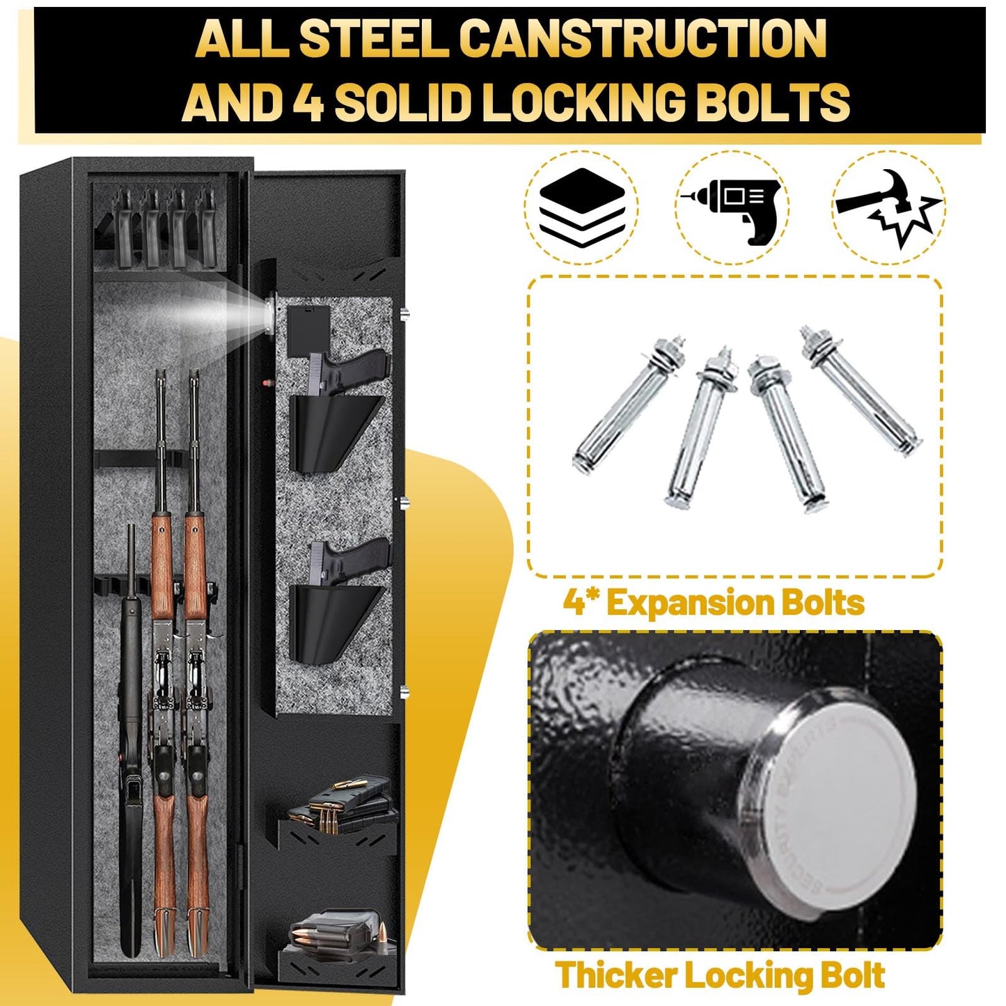 Kaer 4-5 Biometric Gun Safe for Rifles and Pistols,Long Rifle Safe for Home,Gun Cabinet for Rifles and Shotguns with Fingerprint/Digital Keypad/Removable Shelf