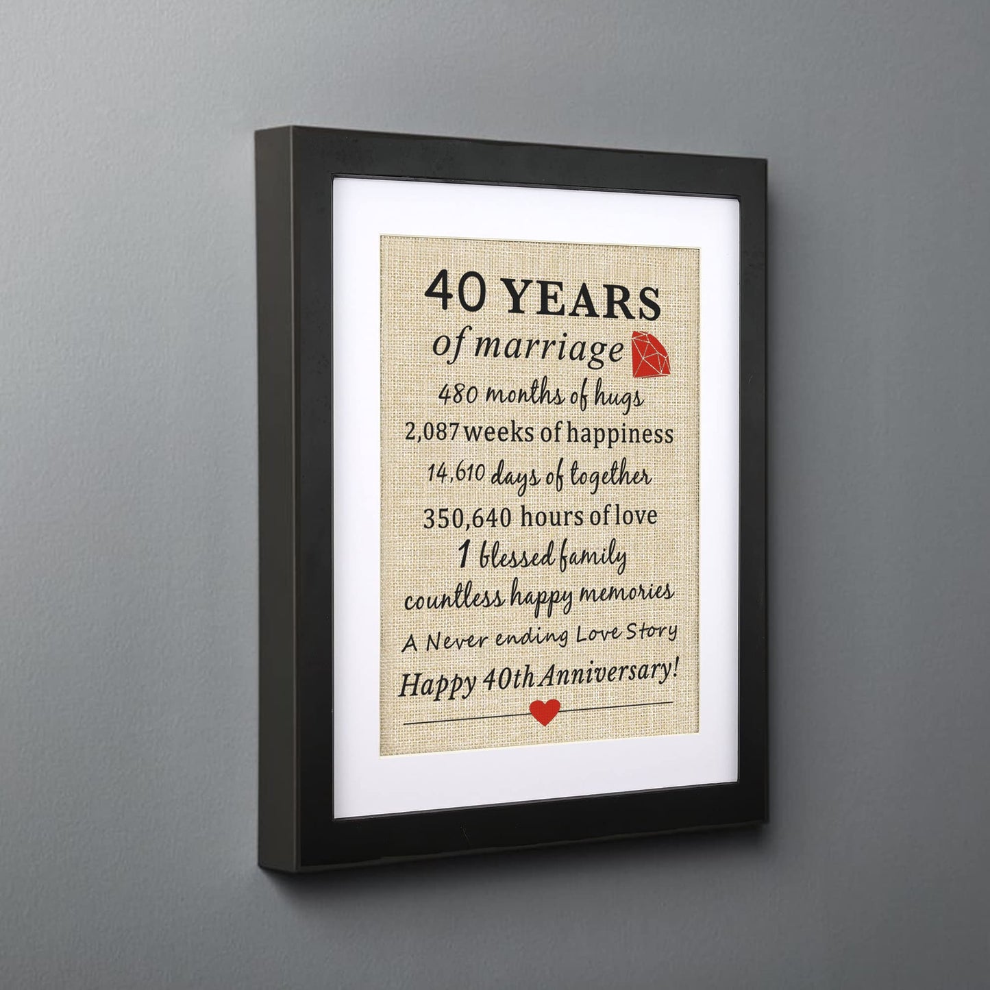40th Anniversary Burlap Print, 11" X 13", Wedding Marriage Decoration, Anniversary Present for Couples, Gifts for Mom & Dad