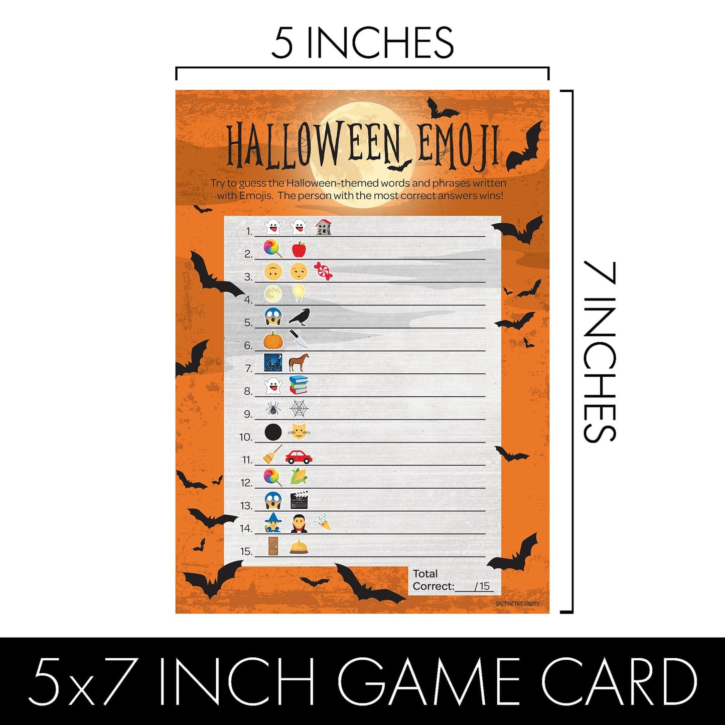 DISTINCTIVS Halloween Party Emoji Guessing Game - 25 Game Cards for Kids, Adults, Classrooms, and Fall Events
