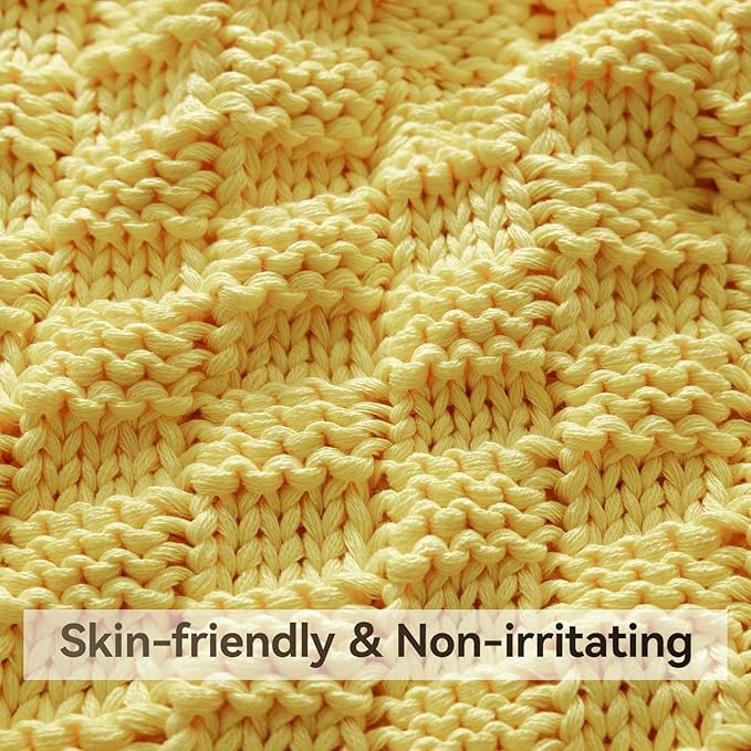 Knitted Weighted Blanket for Adult, No Beads Heavy Blanket 50” x 60'' 10lbs, Breathable Chunky Knit Blanket, Cooling Weighted Blanket for Hot Sleepers, Christmas Home Decor (Yellow)