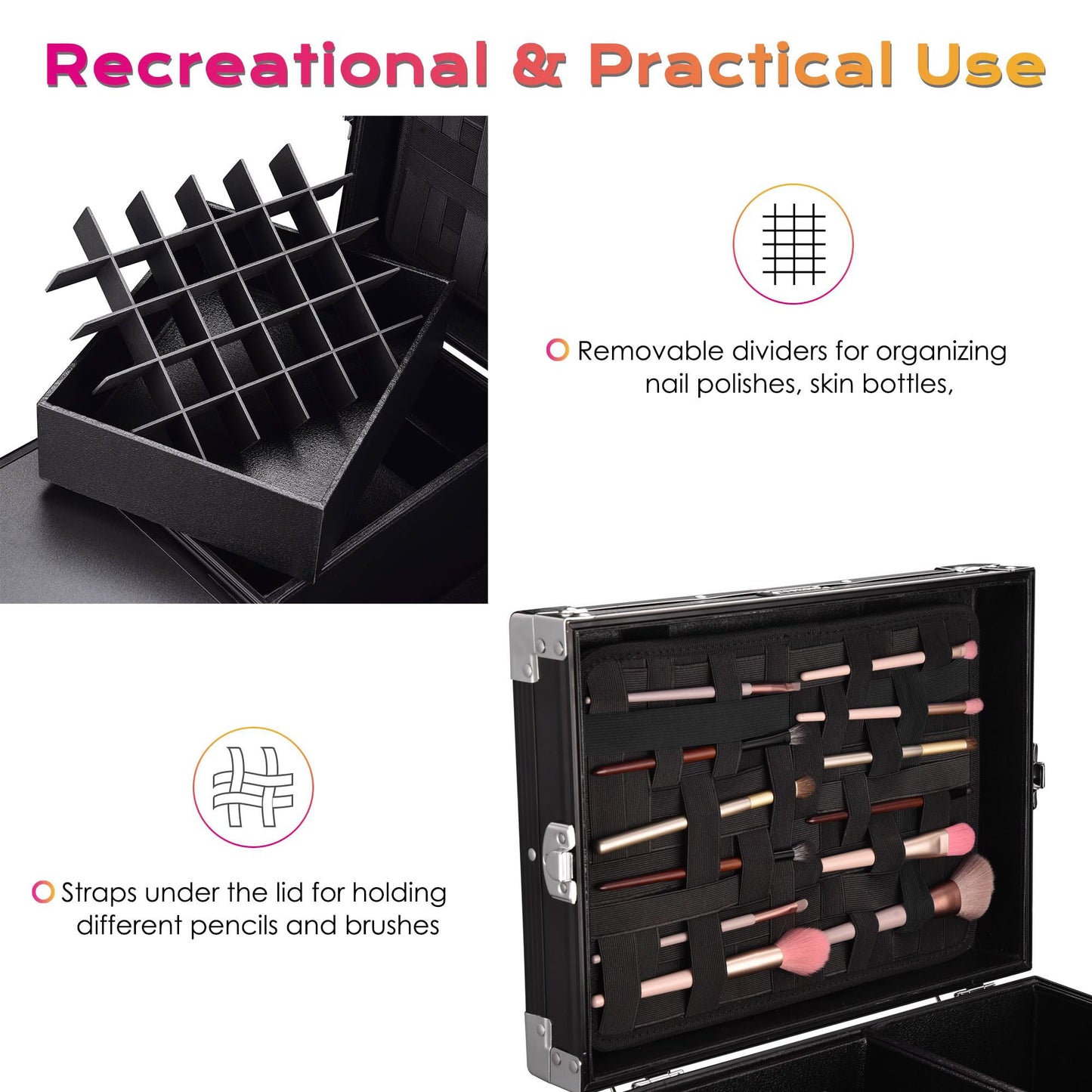 BYOOTIQUE Pink Rolling Manicure Table With Storage Protable Nail Station Kit with Makeup Train Case Cosmetic Organizer for Beaut