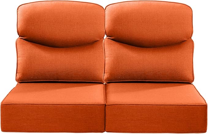 ACTREST Luxury 22x24/22x25 6-Inch Smile Outdoor Seat Cushions Set of 2 - Superior Comfortable Water-Repellent Patio Chair Cushion for Porch Rattan Dining Swivel Chair Loveseat Sectional Sofa - Orange