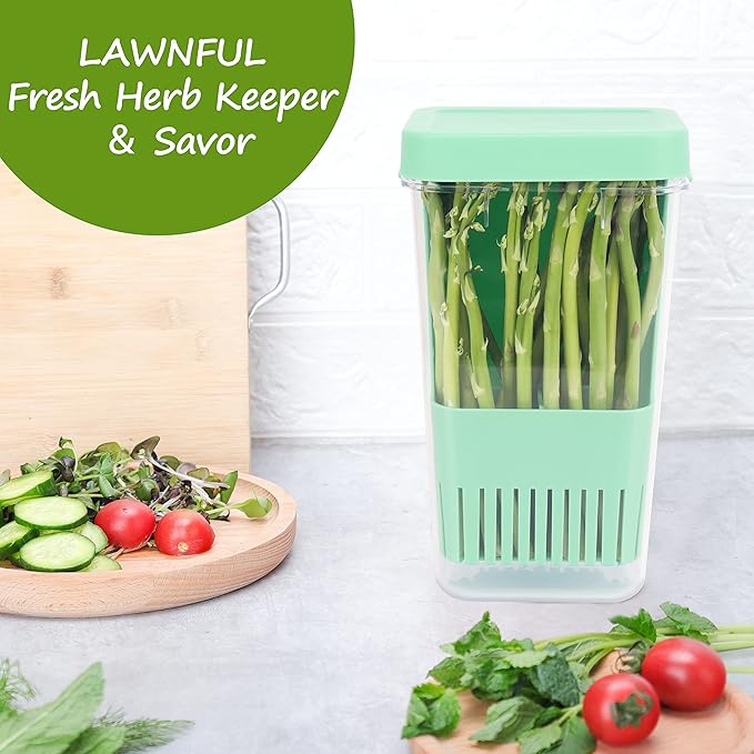 3 Pack Fresh Herb Keeper for Refrigerator, Clear BPA-Free Herb Saver, Storage Container for Cilantro, Parsley, Thyme, Mint & Asparagus, Preserver Keeps Fresh Herbs, Green & Blue & Orange