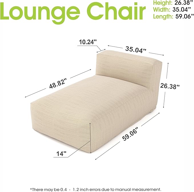 OPEAK Outdoor Bean Bed Chair Sun Lounger, Outdoor Couch Sofa for Patio & Pool, Foam Filling Day Bed Furniture, Comfy Lazy Sofa for Outside, Water-Resistant Seating Lounge Chair, Light Orange