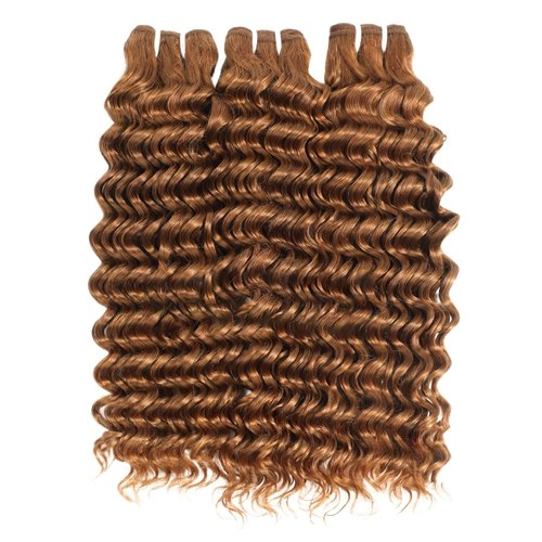 MOMOSHERO Deep Wave Human Hair Bundles Color 30 Light Auburn Curly 3 Bundle 12 14 16 Inch, 100% Unprocessed 10A Virgin Remy Bouncy Wholesale Hair Brown Curly Sew In Hair Bundles