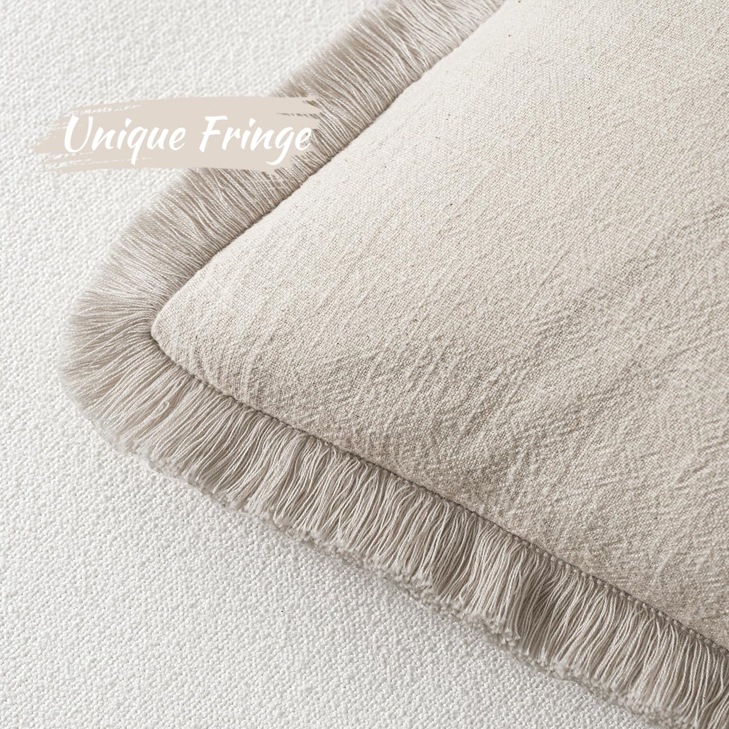 MIULEE Decorative Throw Pillow Covers Neutral Linen Fringe Throw Pillows Set of 2 Natural Beige Boho Farmhouse Cushion Covers with Tassels for Couch Sofa Bed Living Room Spring Home Decor 20x20 Inch