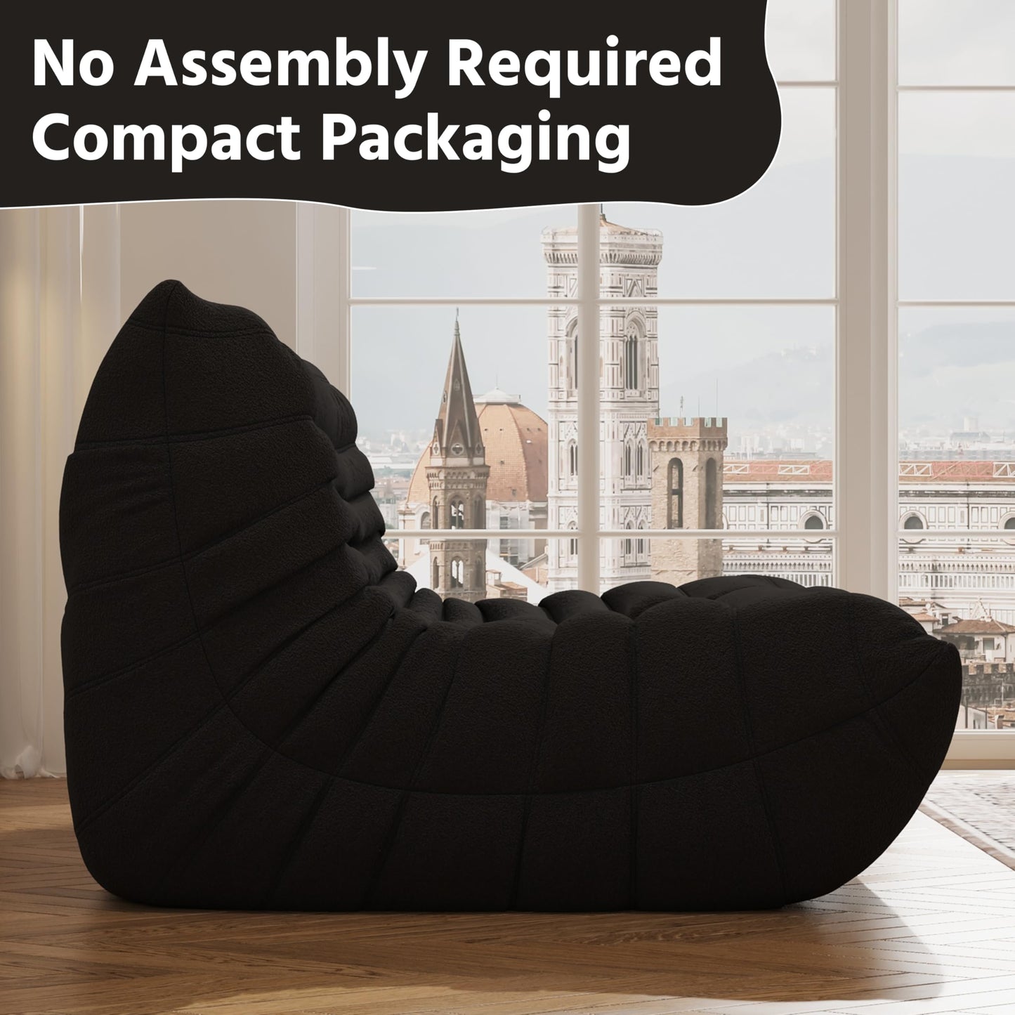 Bean Bag Chair, Fireside Chair, Large Bean Bag Chair for Adults, Bean Bag Chairs for Teens with High-Resilience Foam, Non-Slip Base Floor Lounge Sofa,Living Room (Black, Loveseat)