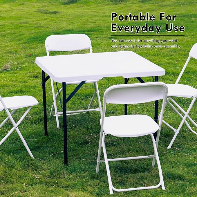 Plainsity Small White Table, Foldable Table with Foldable, Easy to Carry, for Family Gatherings, Outdoor Gatherings, Indoor