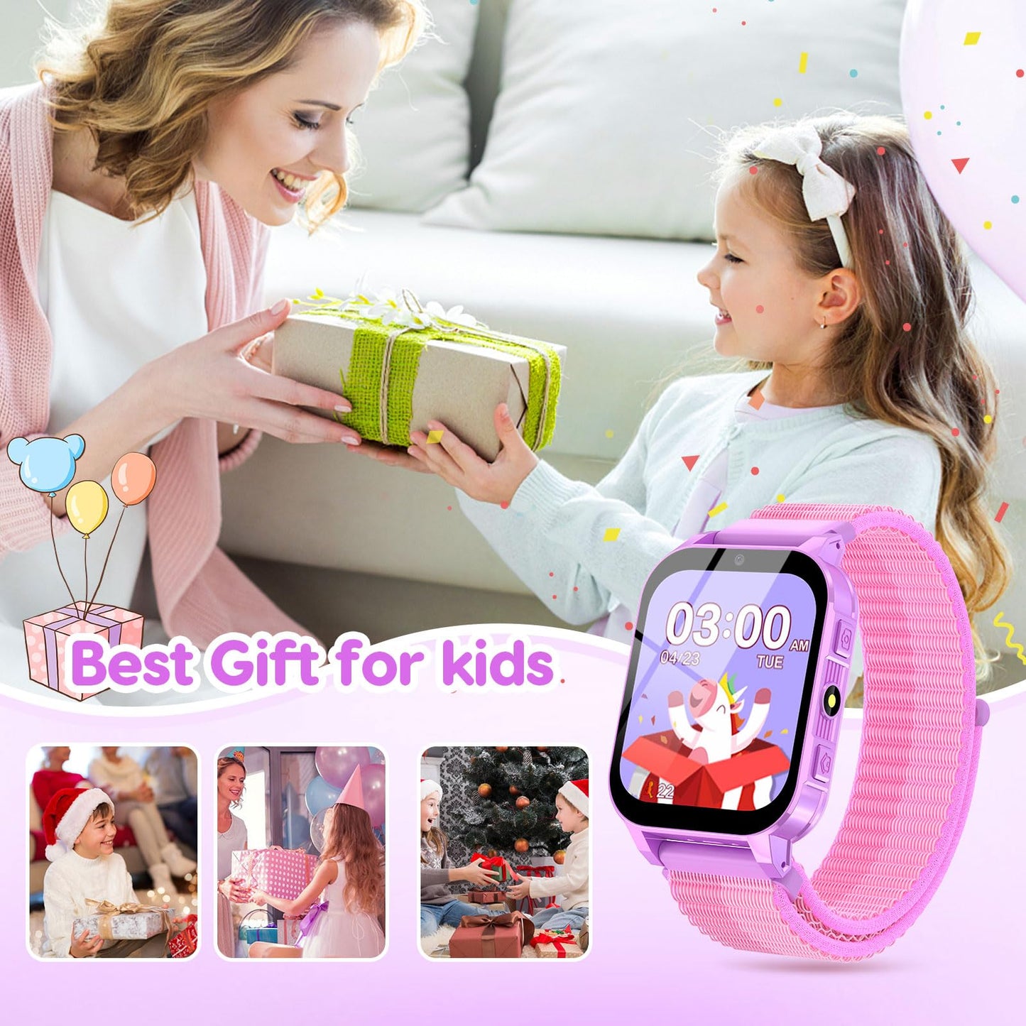 Smart Watch for Kids with 30 Puzzle Games, 140 Educational Learning Cards, Screen Protector, HD Touch Screen, Camera, Music, Pedometer - Perfect for Girls Ages 4-12 as Fun & Educational Birthday Gift