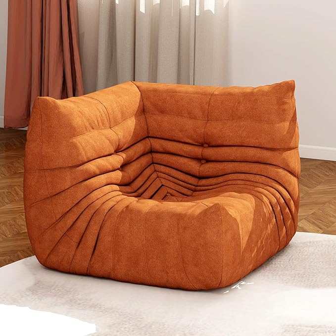 Full Foam Corner Chair – Comfortable Floor Couch for Adults, Waterproof Upholstery, Armless Fireside Lounge Chair for Living Room, Apartment, or Office (DarkOrange)