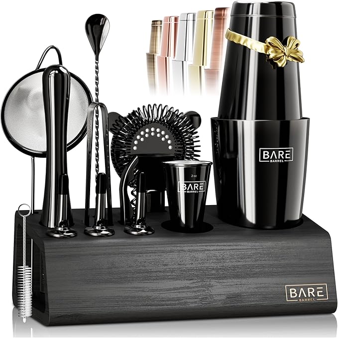 BARE BARREL® Mixology Bartender Kit Bar Set | 14-Piece Cocktail Shaker Set | Martini Barware Mixing Tools for Home Bartend...