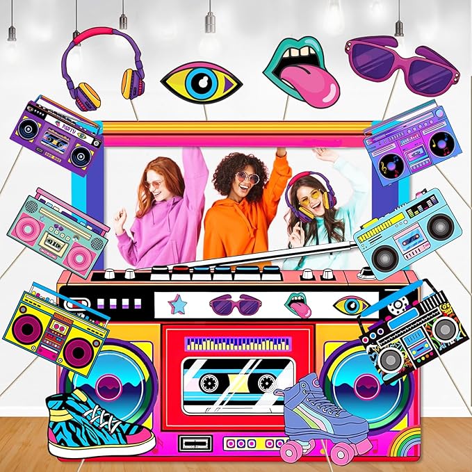 90s 80s Party Decorations - 2000s 90s 80's Theme Party Decorations 80s Photo Booth Props Retro Fabric Radio Boombox Selfie...