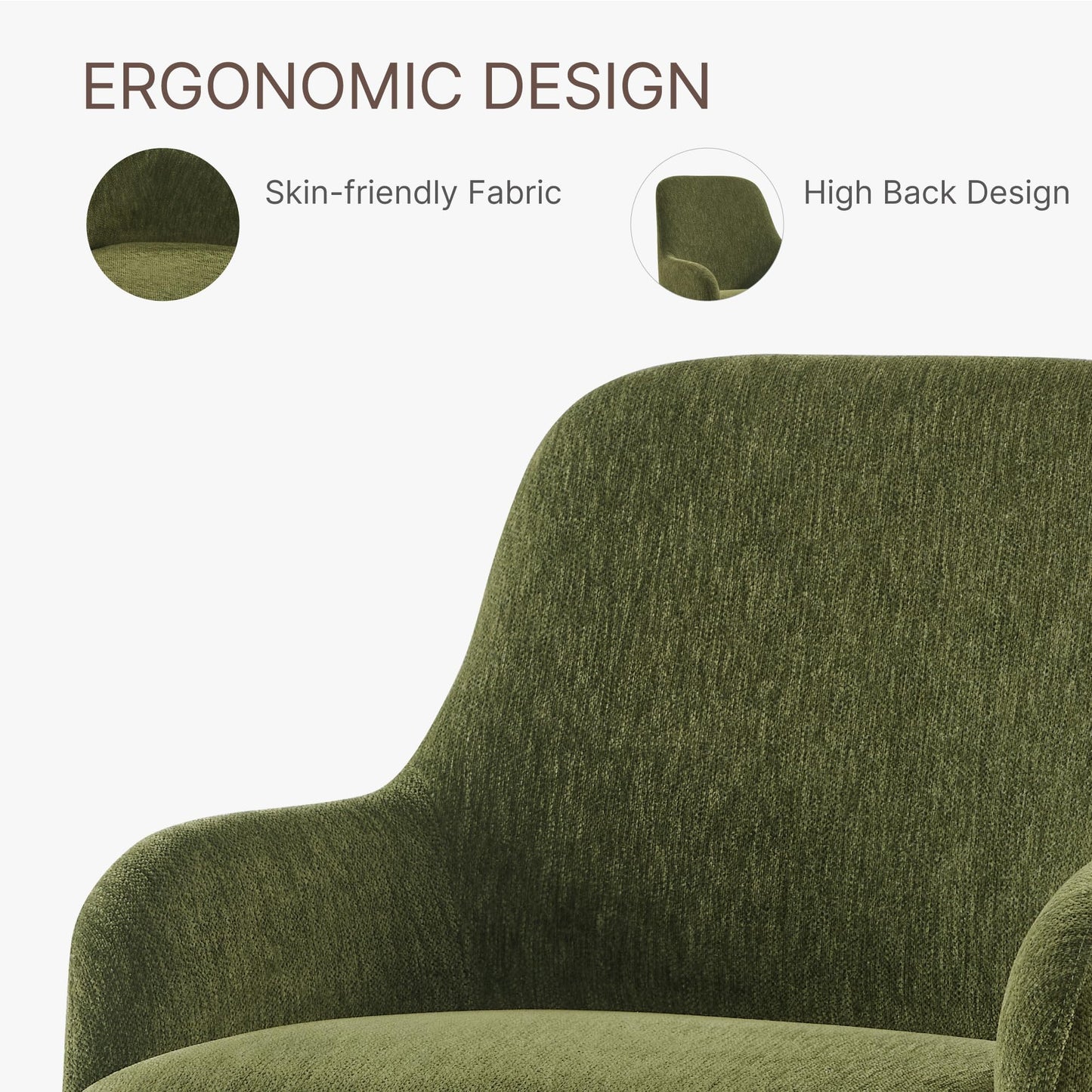 KISLOT Swivel Dining Chair Set of 1, Mid Century Modern Chair Fabric Upholstered Armchair with Armrest & Ergonomic Backrest for Dining Room, Kitchen, Bedroom, Living Room, Green