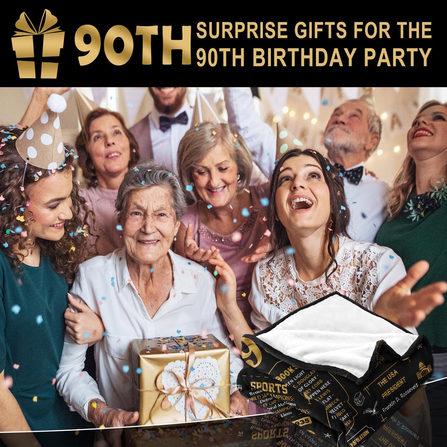 Neuturs 90th Birthday Blanket Gifts for Women Men, 90th Birthday Decorations for Women Men, Best 1935 Gifts for 90 Year Old Woman Man, Happy 90 Birthday Gift Ideas Decorations Blanket 60"X50"