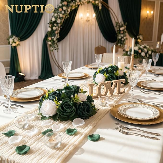 NUPTIO Green Flower Ball Centerpieces: Artificial Rose Arrangements for Wedding Party Tables Decorations - 2 Pcs Fake Silk Floral Kissing Balls for Home St Patrick's Day Christmas Event Dining