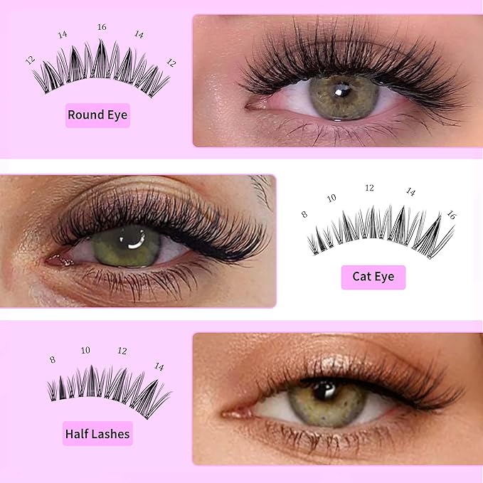 VEYESBEAUTY Lash Clusters Eyelash Extensions Thin & Invisible Band DIY Individual False Eyelashes Newbie's Five-Second Series Wispy Lash Tray for Self-application, Manga Lashes 8-16mm Mixed Length
