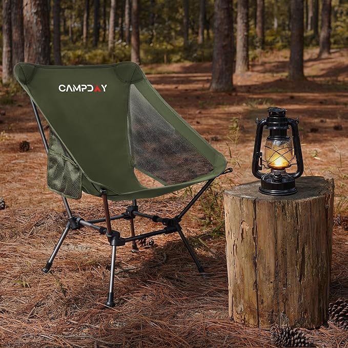 Campday Camping Chair Portable Hiking Ultralight Backpacking Small Lightweight Folding Chair for Outdoor Camp Hunting Beach Picnic Concert, Supports 330lbs (Green,1PCS)