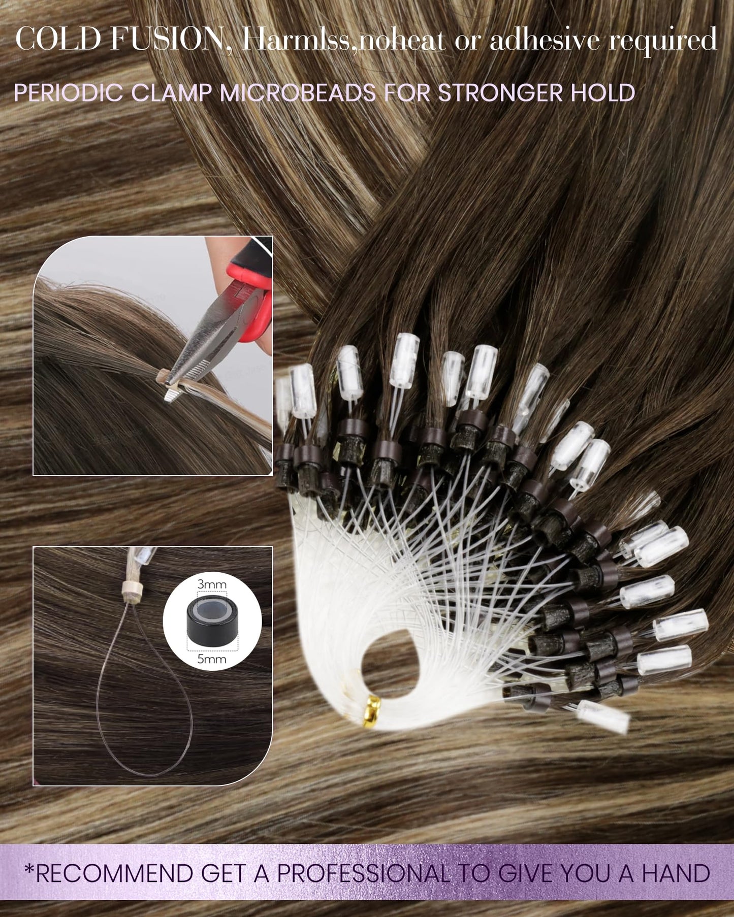 LaaVoo Micro Ring Hair Extensions Human Hair Balayage Medium Brown to Caramel Brown Microlink Hair Extensions Human Hair for Wom