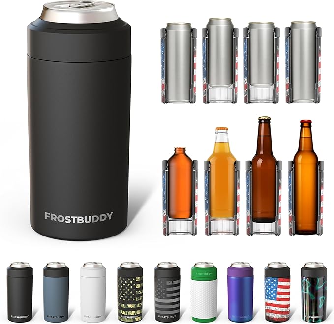 Frost Buddy Universal Can Cooler - Fits All - For Regular 12 & 16 oz or Slim-Size Bottles - Insulated Double-Walled Stainl...