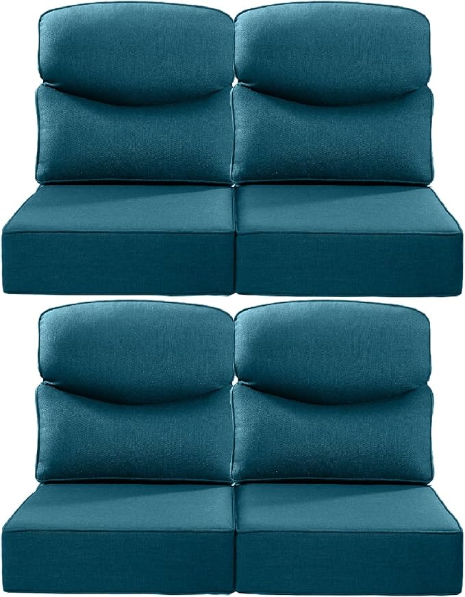 ACTREST Luxury 24x24x6 Inch Smile Patio Dining Chair Cushions Set of 4 - Heavy Duty Water Repellent Outdoor Seat Cushion for Outside Lawn Furniture Glider Loveseat L-Shape Sofa - Peacock Blue