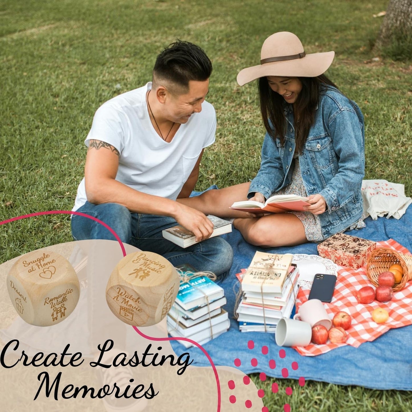 Deluxe Date Night Dice Game - Fun Romantic Couples Gift - 5 Dice, Decision Coin, Board & Carry Bag for Bachelorette, Anniversary, Wedding, Bridal Shower - Girlfriend Wife Husband Him Her Anniversaries