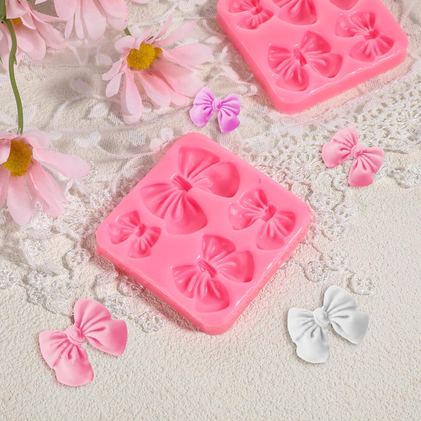 ElevateTech Bow Silicone Mold, 2 Pcs Chocolate Fondant Molds Cake Candy Pop Molds Mini DIY Party Dessert Cake Supplies for Wedding Birthday Cake Decorating