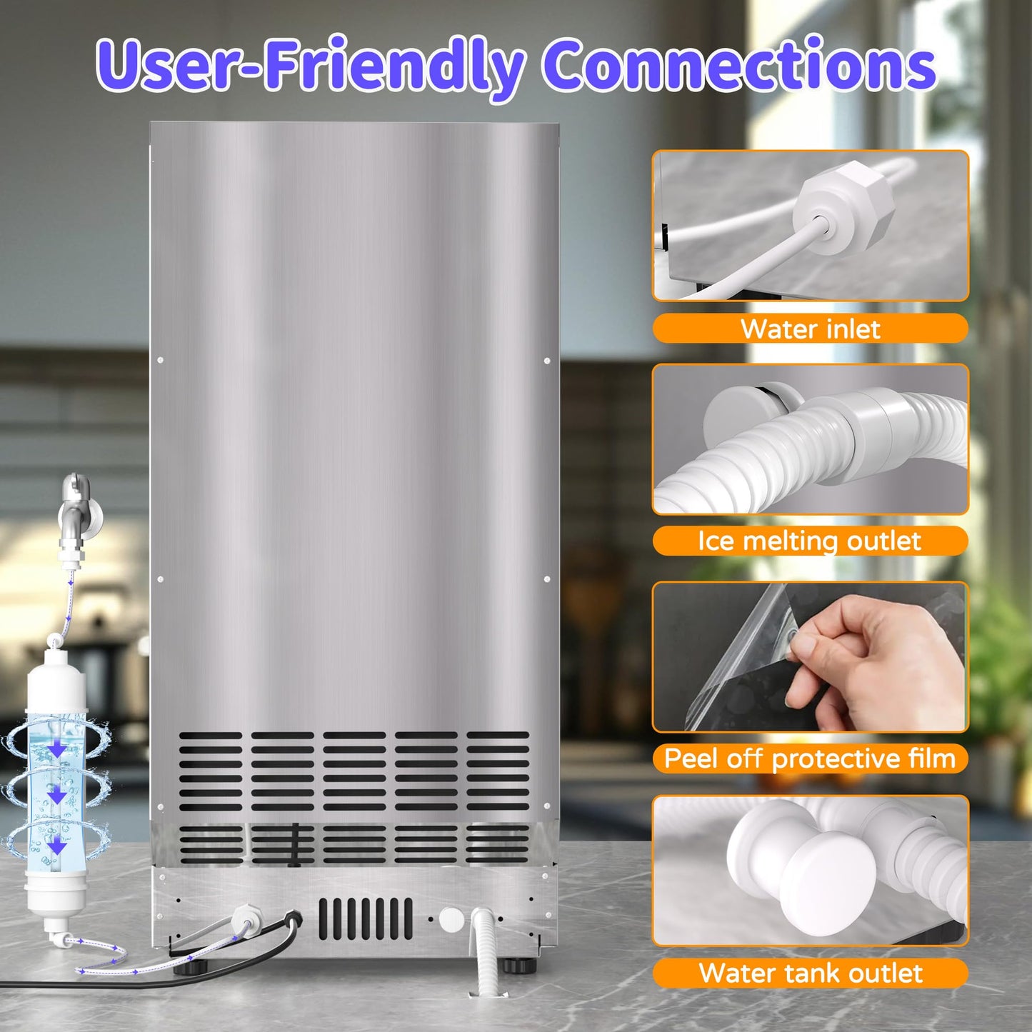 Commercial Nugget Ice Maker 80Lbs/24H with 20Lbs Storage, Stainless Steel Pellet Ice Machine, Ready in 10-15 Mins, Self-Cleaning for Office & Home Restaurants Bars