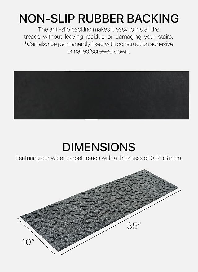 Outdoor Stair Treads Non-Slip 35”x10” (6-Pack) – Carpet Treads with Rubber Backing Floral Grey