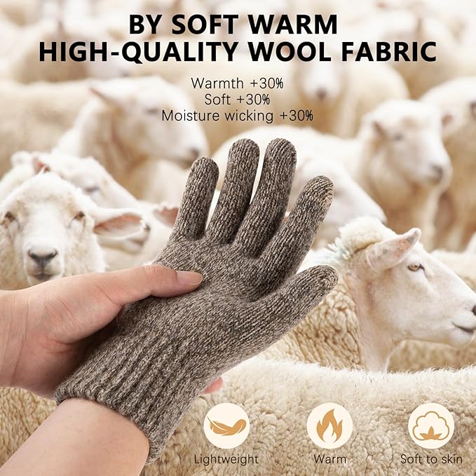 Winter Wool Gloves for Men Warm Knitted Touchscreen Cold Weather Gloves for Running Driving