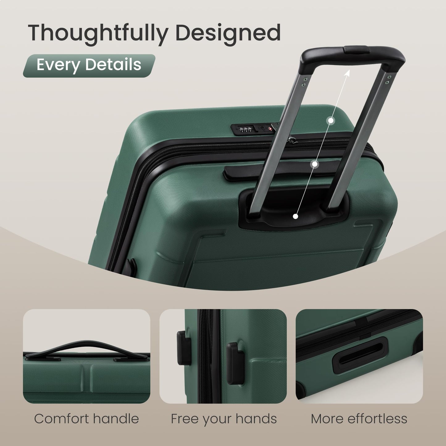 SHOWKOO Luggage Sets Expandable 100% PC Suitcase Double Wheels TSA Lock 3PC (ArmyGreen)
