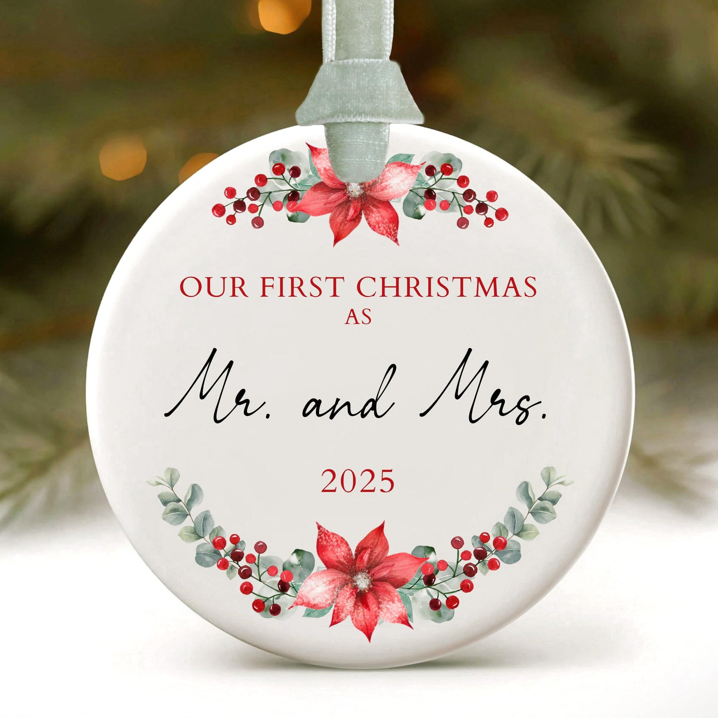 First Christmas Married Ornament 2025 Wedding Gifts for Couples, Wedding Bridal Shower Gifts for Bride, Just Married 1st Xmas Newlywed - Our First Christmas as Mr and Mrs Ornament