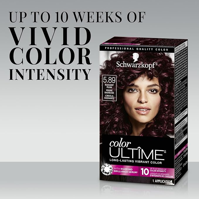 Schwarzkopf Color Ultime 5.89 Radiant Plum Hair Dye, Permanent Intense Plum with Diamond Brilliance, Fade-Resistant, Covers Grays, All Hair Textures