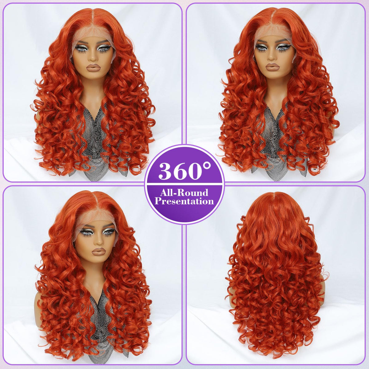 Felek Synthetic Ginger Curly Wig 13x6 Lace Front Wigs for Black and White Women Loose Wave HD Transparent Lace Frontal Wigs Pre