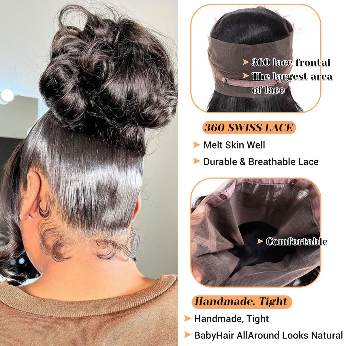 360 Lace Frontal Closure 14 Inch Body Wave Ear To Ear Frontal HD Lace 100% Remy Human Hair 360 HD Transparent Lace 150% Density