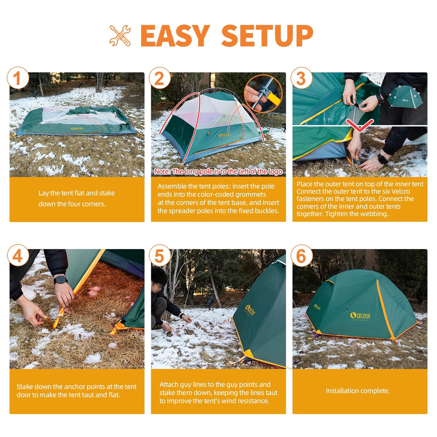 QEZER Camping Tent 1/2 Person Tents Windproof Portable Adults Tents for Camping Hiking Backpacking Traveling Easy Set up (Green, 2 Person)