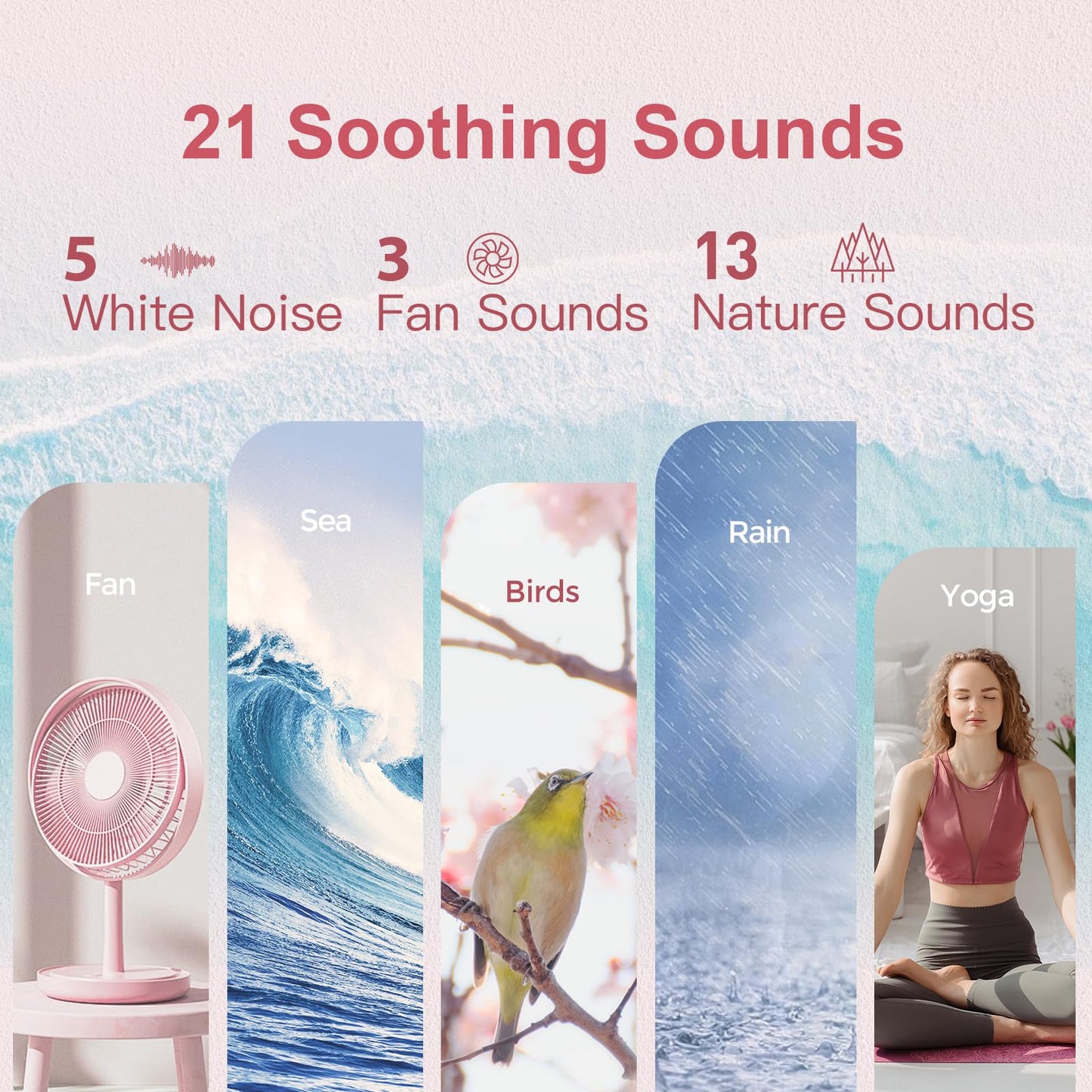 ANJANK White Noise Sound Machine Alarm Clock with Bluetooth Speaker, Hi-Fi Stereo Sound, 21 Soothing Sounds/7 Night Lights, 0-100% Dimmer/Sleep Timer, Soother for Teens Kids Girls, Bedroom, Pink