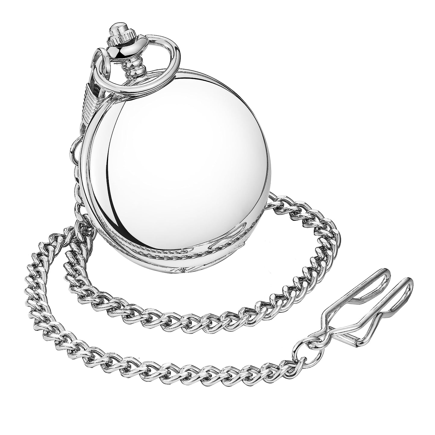 ShoppeWatch Mens Silver Pocket Watch with Chain | Hand Winding Vintage Pocket Watch | Classic Mechanical Movement Pocketwatch |